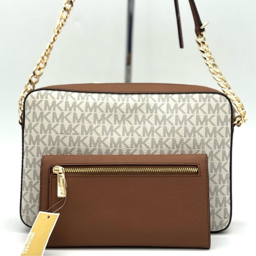 Michael Kors Large EW Crossbody Bag & Large Trifold Wallet Vanilla/Brown Set - Picture 5 of 11